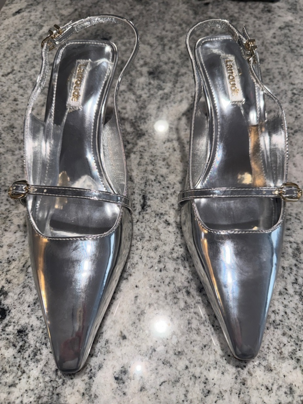 Larroudé Ines Pump in Silver Specchio.